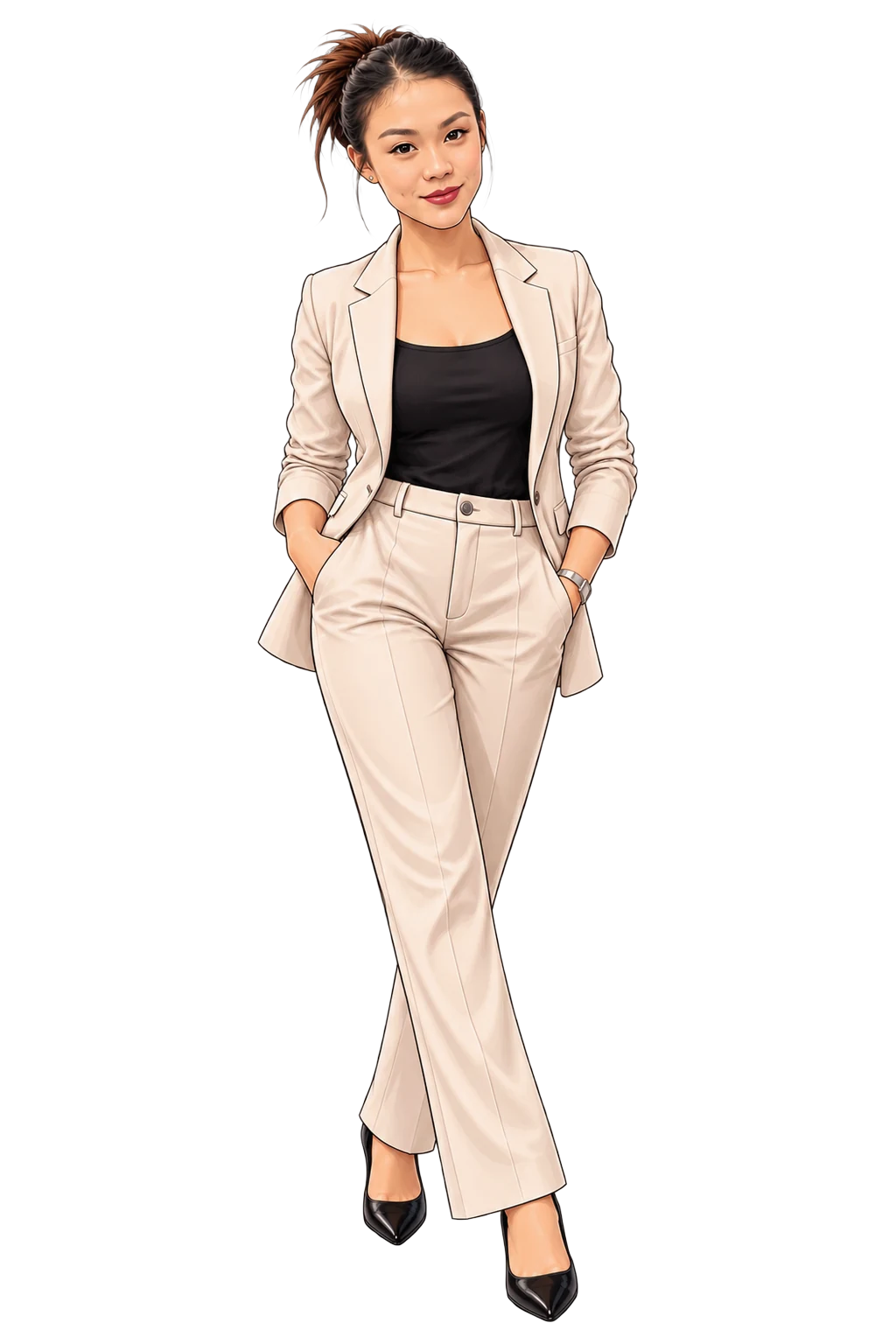 Sharlyn Seet, Chief Technology Officer at Hsela Mak, in a beige blazer and trousers