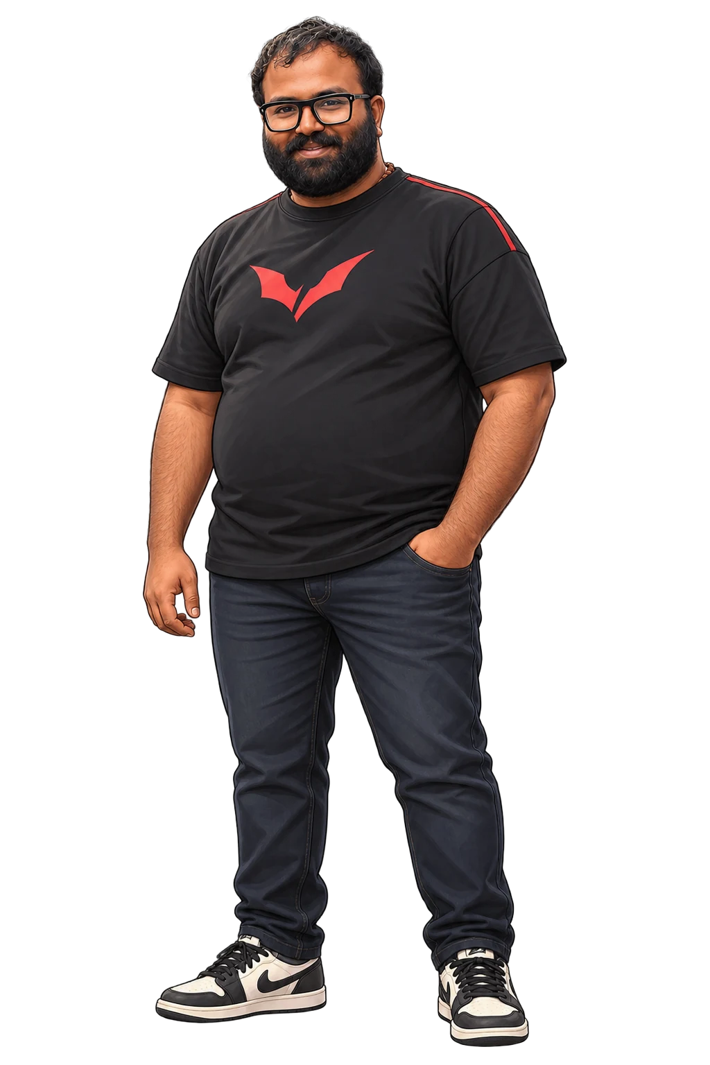 Vittal, VFX Editor at Hsela Mak, wearing glasses and a black t-shirt